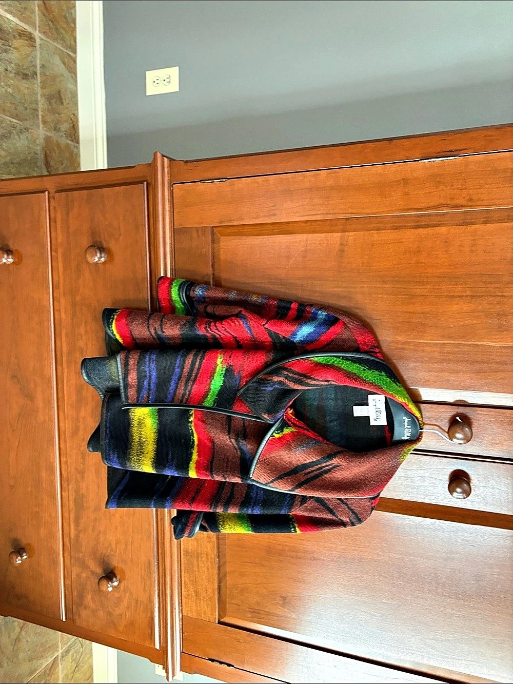 Joseph Ribkoff Striped Cape in Black & Red Like New